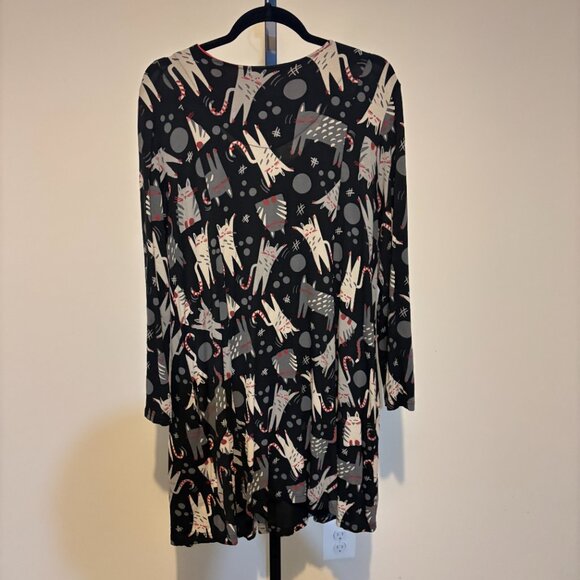 Gudrun Sjoden Black Red Cat Print Button Front Long Sleeve Tunic Top - Picture 10 of 10